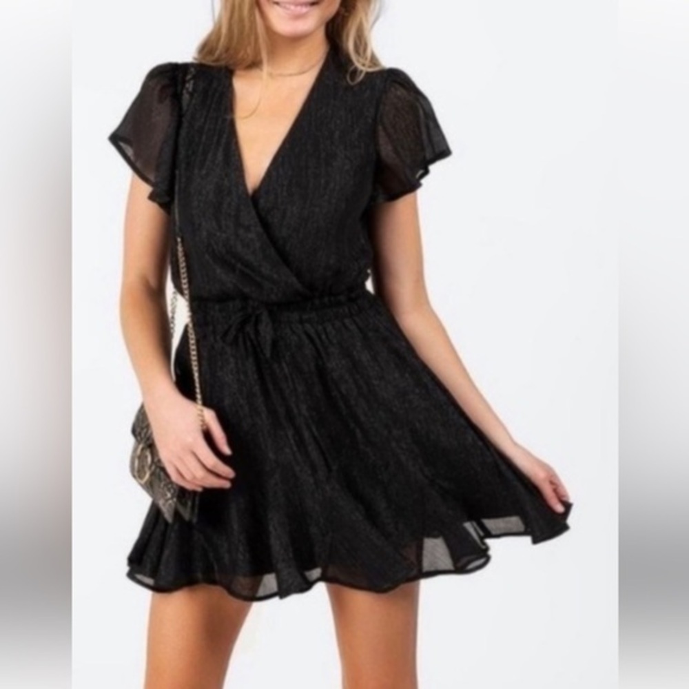 Francesca’s Miami Black Shimmer Wrap Mini Dress